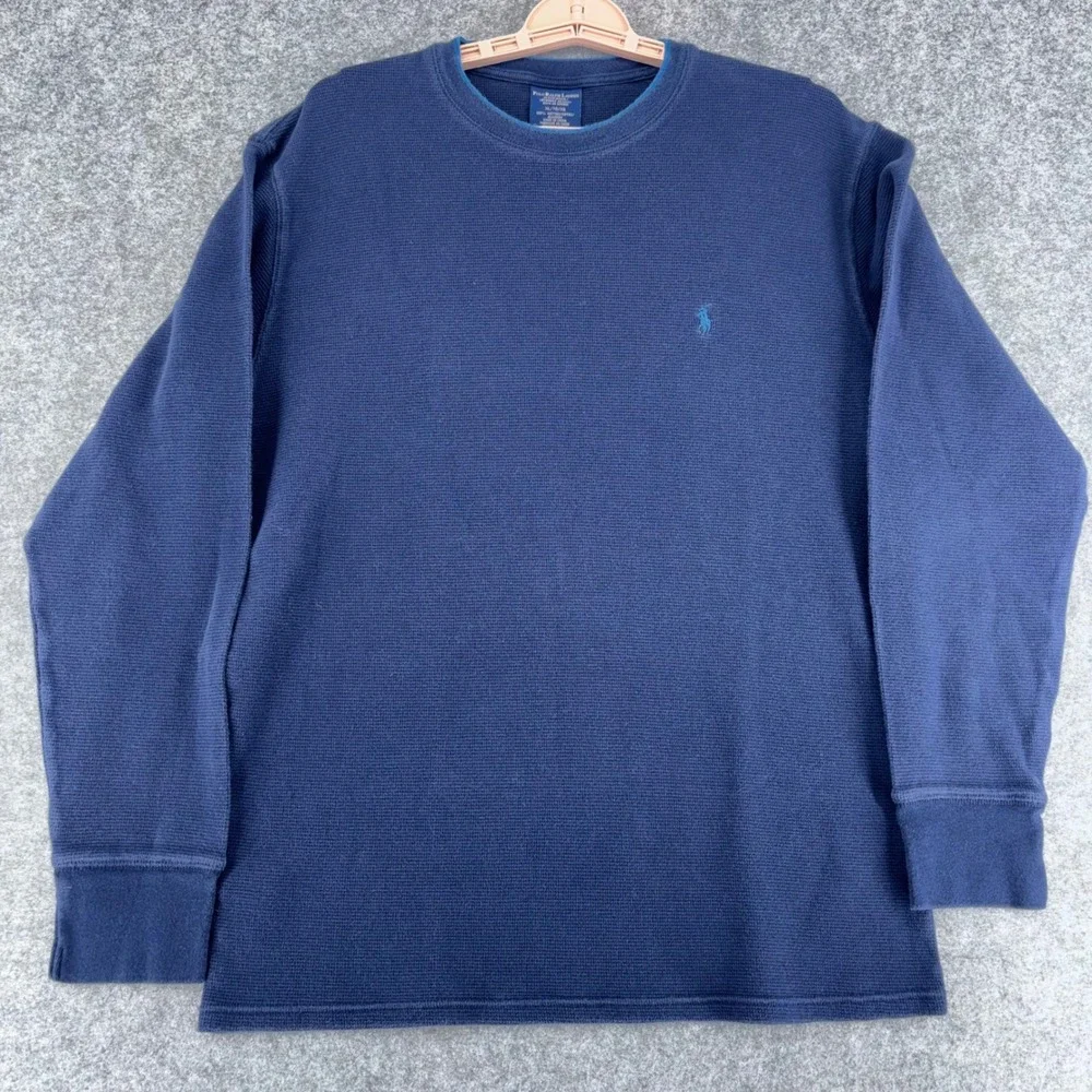 Polo Ralph Lauren Mens XL Navy Blue Waffle Knit Thermal Long Sleeve Sleep Shirt
